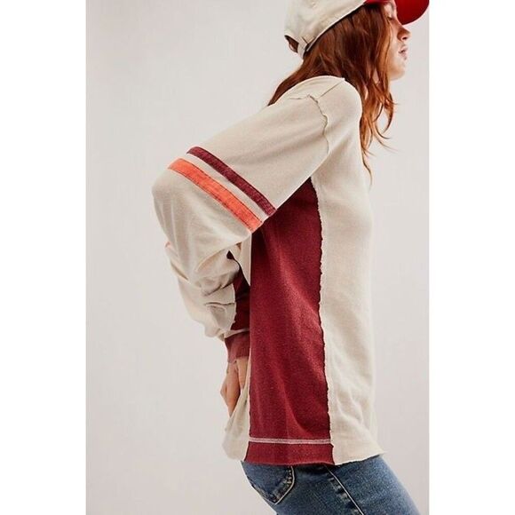 Free People We The Free Full Speed Tee High Crew Neck Top Striped M New 281863 - Picture 2 of 7